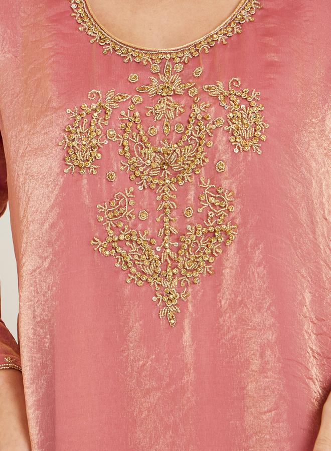 Amirah Peach A-Line Jalabiya with Gold Embroidery - Image 3